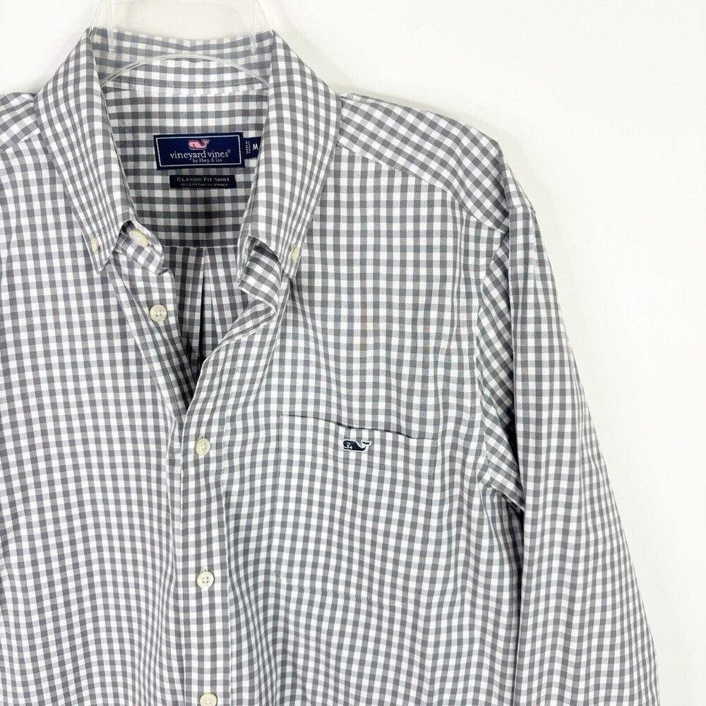 Vineyard Vines Shirt Mens Medium White Gray Gingham Check Classic Fit Cotton